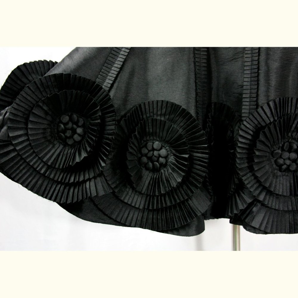Jans Boutique Black Taffeta Full Flare Strapless Formal Dress w Floral Pleats 6 - Picture 3 of 9